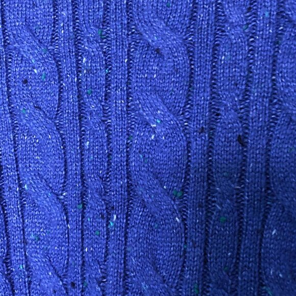 TALBOTS Women's Petite Blue Confetti-Flecked Cable Knit Crewneck Sweater MP - Picture 3 of 8